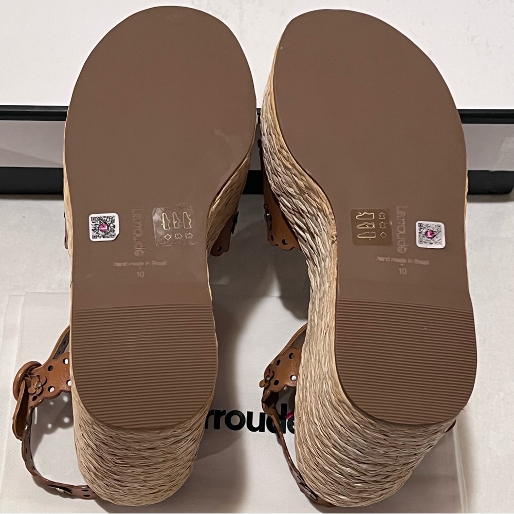 Larroudé Jasmine Flower Espadrille Wedge Platform Sandals Size 10 Biscuit - Picture 9 of 12